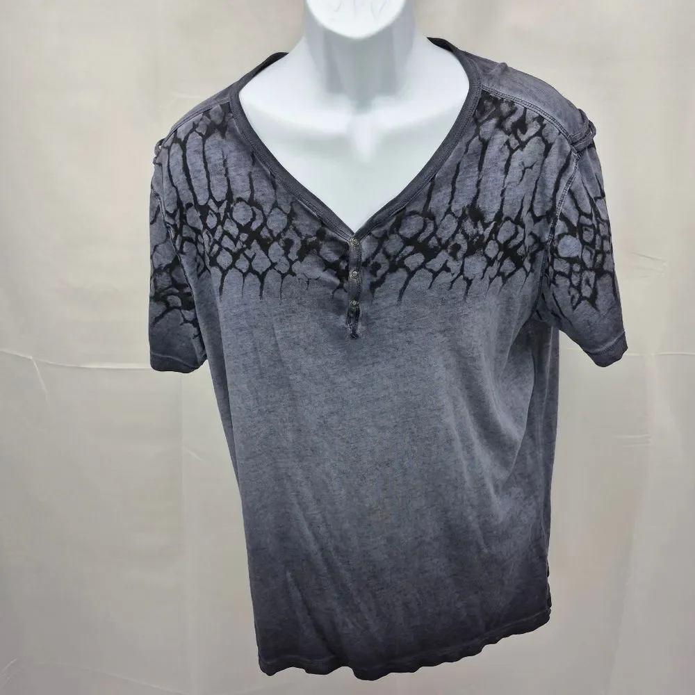 Guess Short Sleeve Henley Shirt Grey Crackle Pattern Men's XL 3 Button Y2K..... - Picture 3 of 7